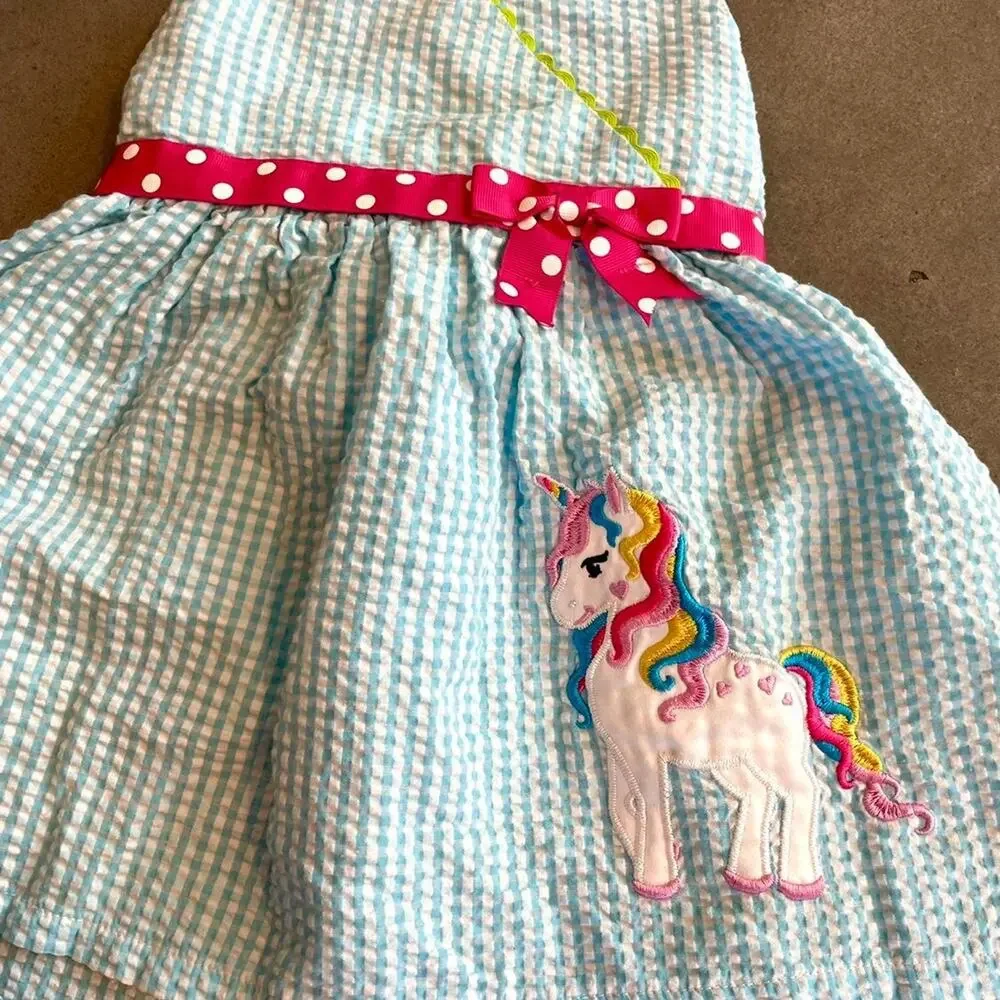 Emily rose unicorn blue plaid halter dress toddler girls 2T